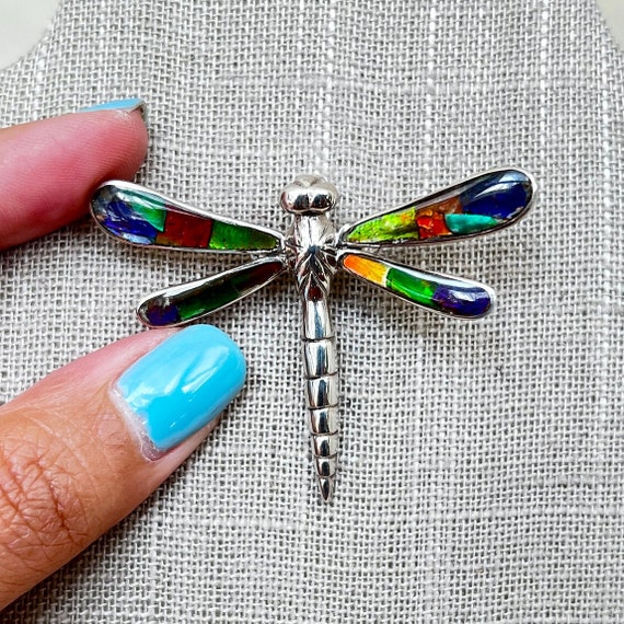 Sterling Silver Ammolite Dragonfly Pendant View 4