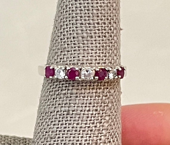 Vintage Sterling Silver Ruby and Cubic Zirconia R… - image 1