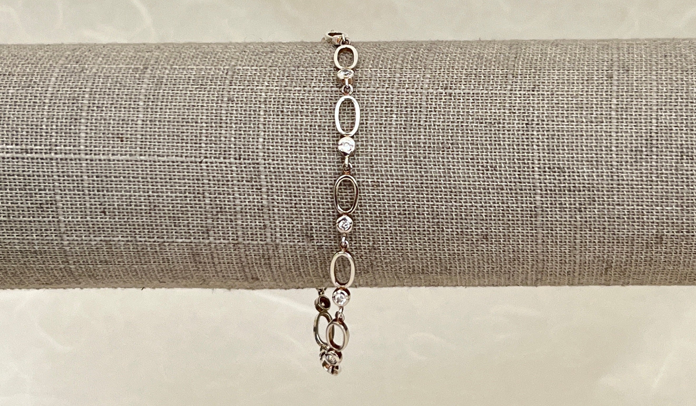 Sterling Silver Oval Links With Cubic Zirconia Accents