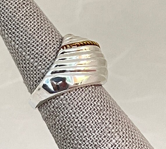 Sterling Silver Ribbed Dome Ring with Yellow Rope - image 4