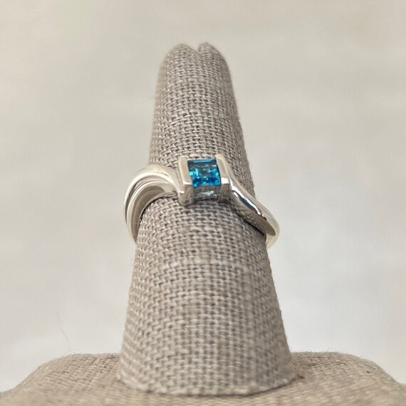 Sterling Silver Square Step Blue Topaz Bypass Ring - image 2