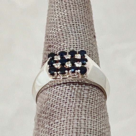 Vintage Sterling Silver Blue Sapphire and Diamond… - image 2