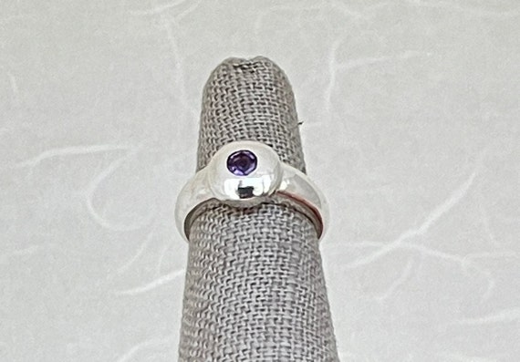 Sterling Silver Round Solid Halo Amethyst Ring - image 2