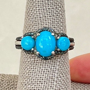 Anello in argento sterling con turchese e diamanti