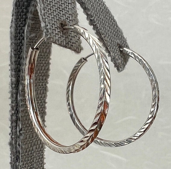 Sterling Silver Circle Hoop Diamond Cut Earrings - image 2