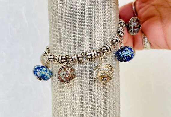 Vintage Sterling Silver Blown Glass Dangles Brace… - image 2