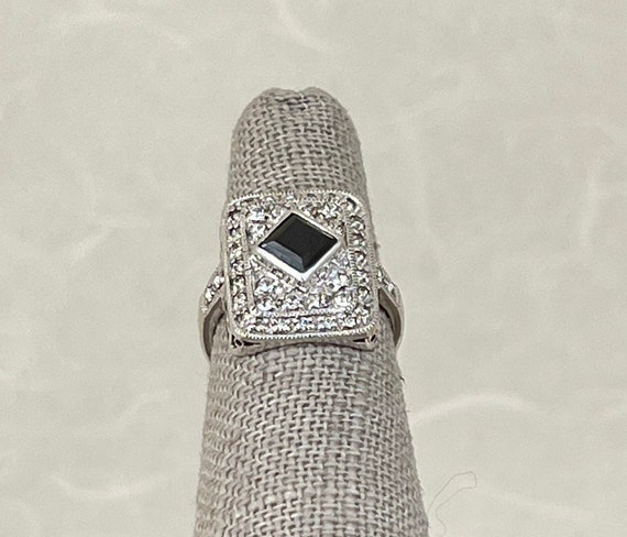 Vintage Sterling Silver Black Onyx and Cubic Zirc… - image 2