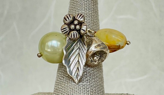 Sterling Silver Dangling Multi Charm Ring - image 1