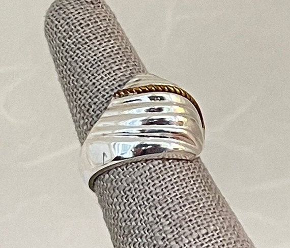 Sterling Silver Ribbed Dome Ring with Yellow Rope - image 3