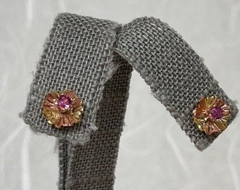 14K Ruby Stud Earrings with 12K Black Hills Gold Jackets