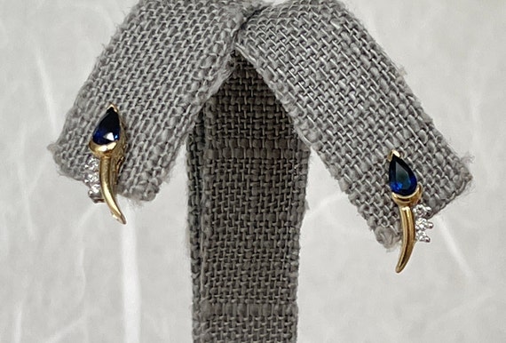 14K Yellow Gold Sapphire & Diamond Drop Earrings - image 1