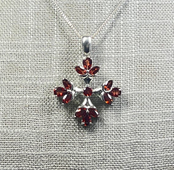 Sterling Silver 4.99ctw Garnet Cross Pendant