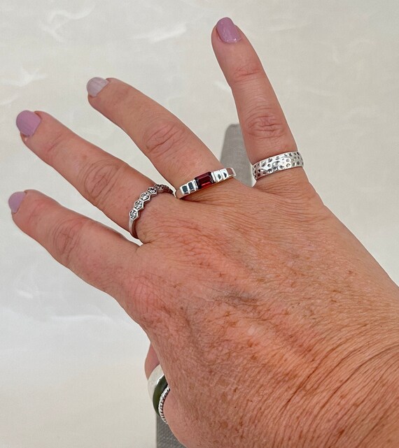 Sterling Silver Inline Step Garnet Ring - image 6