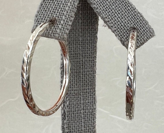Sterling Silver Circle Hoop Diamond Cut Earrings - image 1