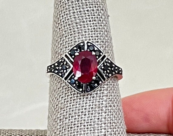 Sterling Silver Ruby and Hematite Ring - image 1