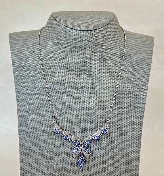 Sterling Silver Necklace with Inline Tanzanite Pe… - image 2
