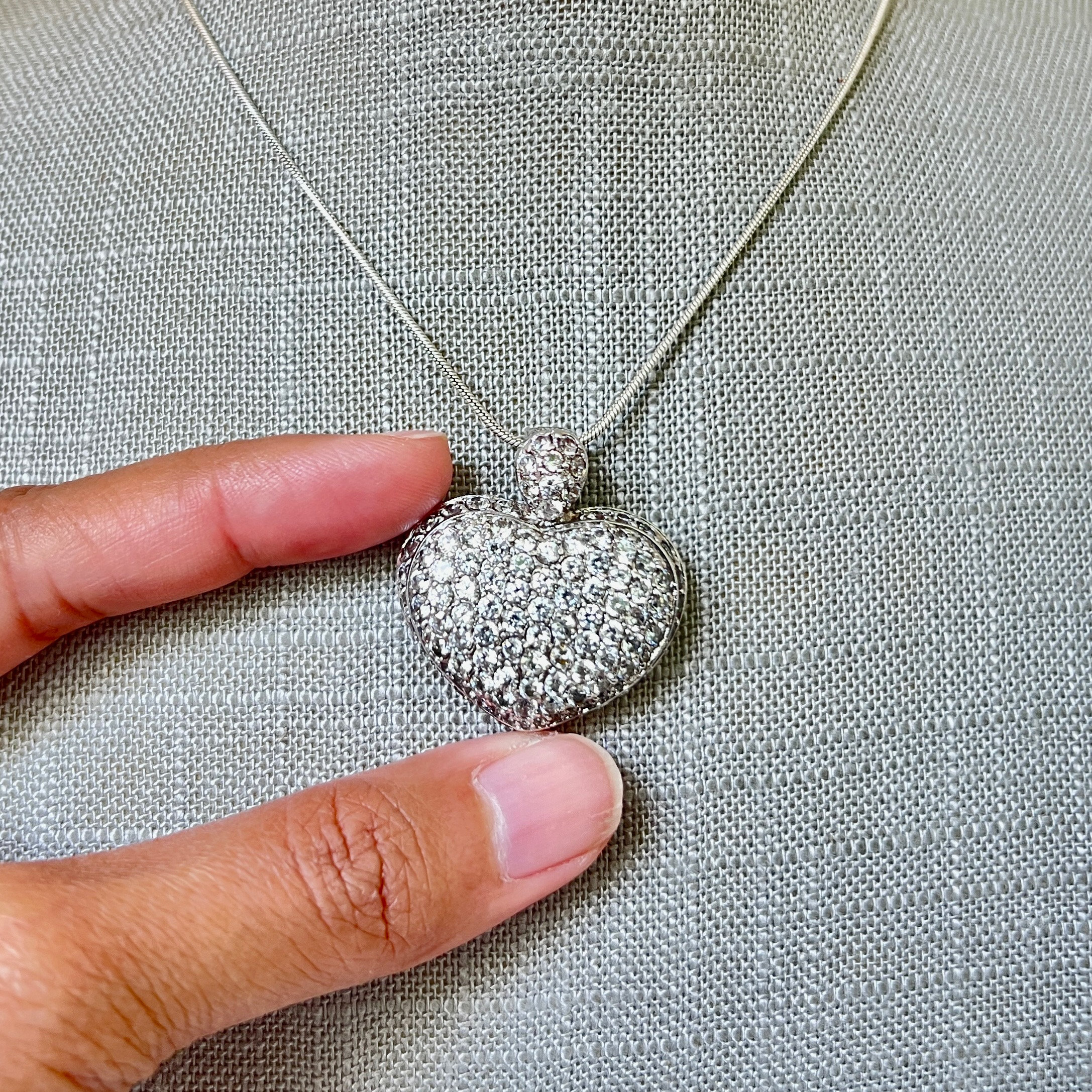 Silver Rhinestone Heart Sterling Silver Rhinestone Encrusted Heart Pendant With Hinged Latch - Etsy