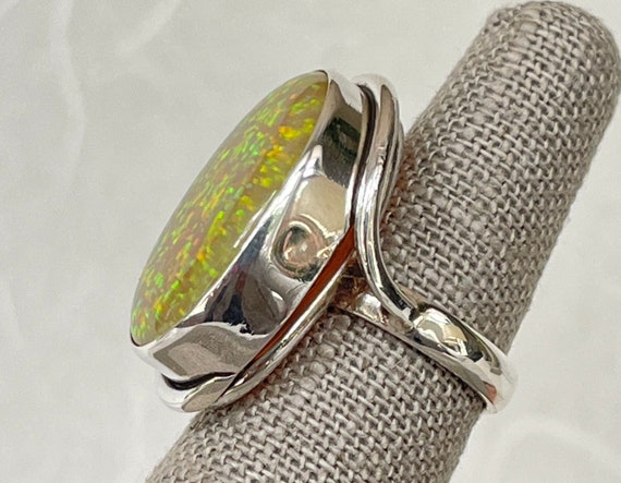 Sterling Silver Large Created Opal Ring - image 6