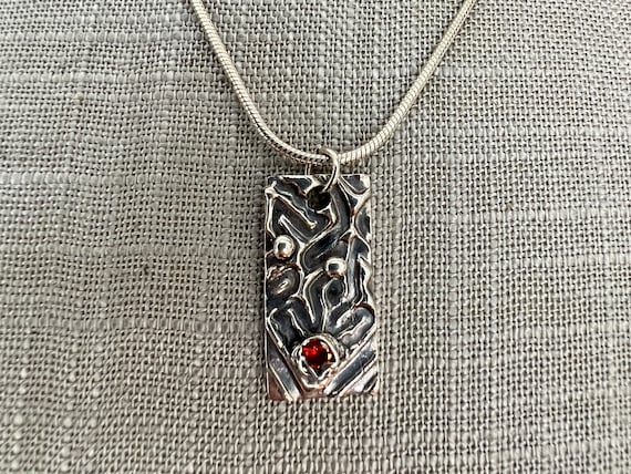 Sterling Silver 16" Snake Necklace with Spessarti… - image 1