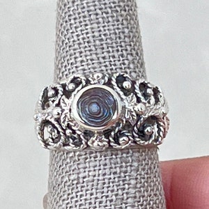 Anello vintage in filigrana di abalone rotondo in argento sterling