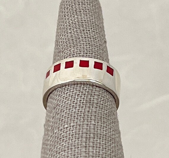 Vintage Sterling Silver Red Squares Tube Ring - image 2