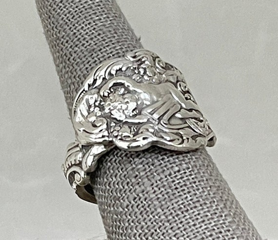 Vintage Cherub Solid Sterling Silver Spoon Ring - image 3
