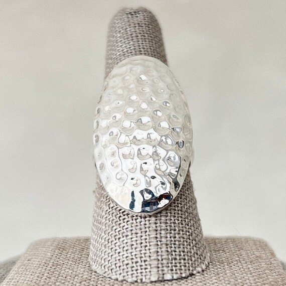 Sterling Silver Hammered Oval Statement Ring - image 2