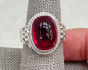 Sterling Silver Ruby Cabochon Ring