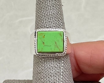 Sterling Silver Green Turquoise Rope Halo Ring
