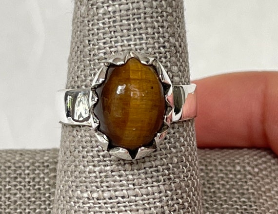 Sterling Silver Oval Tiger Eye Ring - image 1