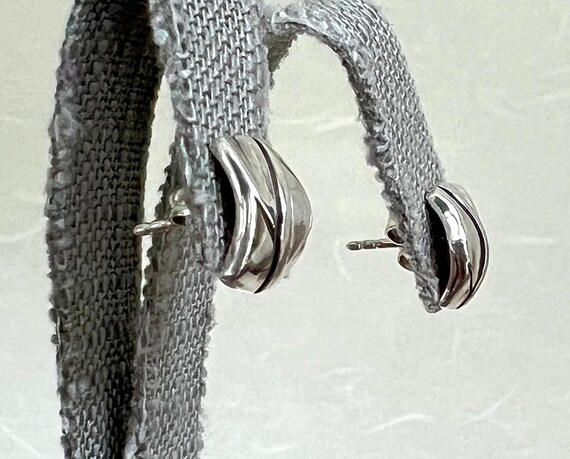 Sterling Silver Rectangular Contoured Stud Earrin… - image 3