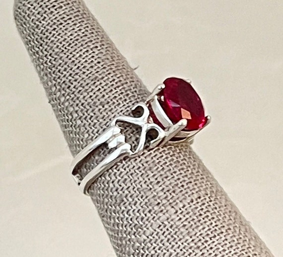 Vintage Sterling Silver Ruby Split Shank Ring - image 3
