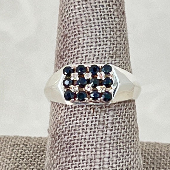 Vintage Sterling Silver Blue Sapphire and Diamond… - image 1