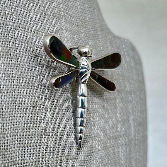 Sterling Silver Ammolite Dragonfly Pendant View 2
