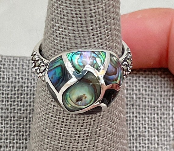 Sterling Silver Abalone Inlay Dome Ring - image 2