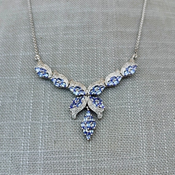 Sterling Silver Necklace with Inline Tanzanite Pe… - image 1
