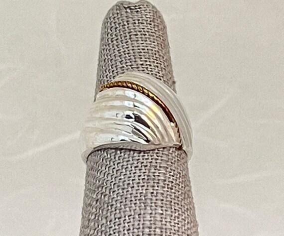 Sterling Silver Ribbed Dome Ring with Yellow Rope - image 2