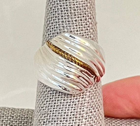 Sterling Silver Ribbed Dome Ring with Yellow Rope - image 1