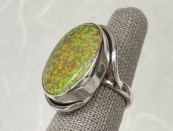 Sterling Silver Large Created Opal Ring - image 5