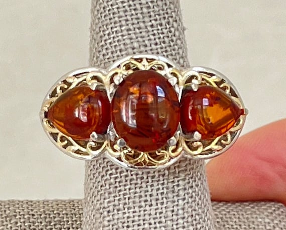 Sterling Silver and Amber Statement Ring - image 1