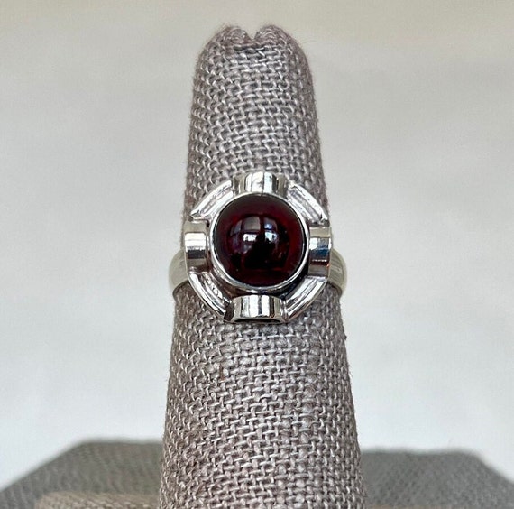 Vintage Sterling Silver Rhodolite Garnet Halo Ring - image 5