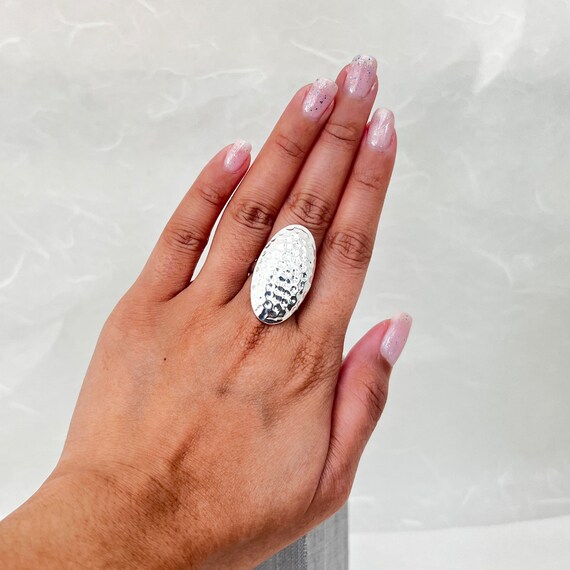 Sterling Silver Hammered Oval Statement Ring - image 6