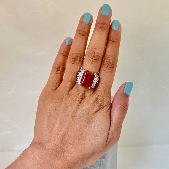 Sterling Silver 14.21ct Created Ruby and Zircon C… - image 6