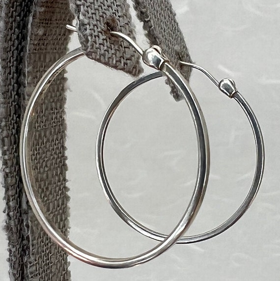 Sterling Silver Circle Hoop Square Edge Earrings - image 2