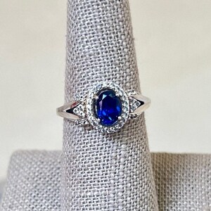 Sterling Silver Blue Sapphire and Cubic Zirconia Ring