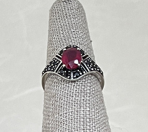Sterling Silver Ruby and Hematite Ring - image 2
