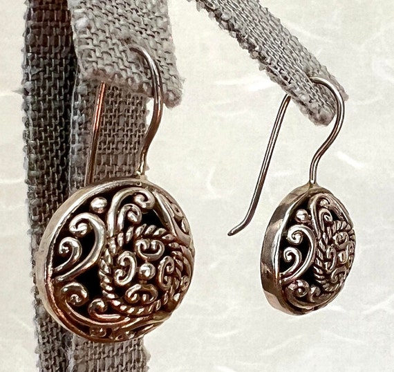 Vintage Sterling Silver Filigree Circle Earrings - image 2