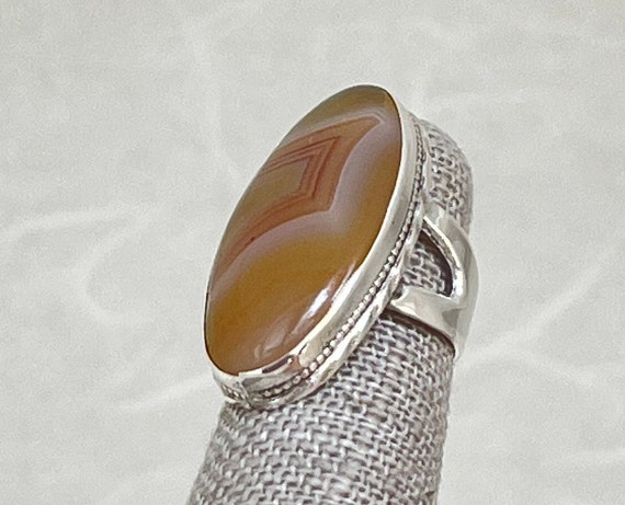 Sterling Silver Oval Agate Navette Ring - image 5