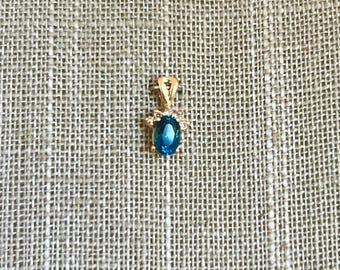 14K Yellow Gold London Blue Topaz & Diamond Pendant