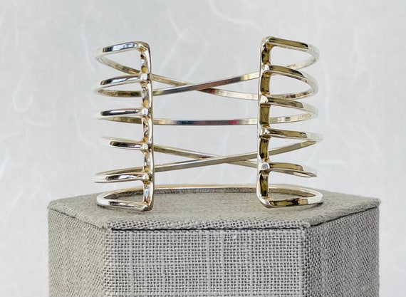 Vintage Sterling Silver 6 Strand Woven Cuff - image 3